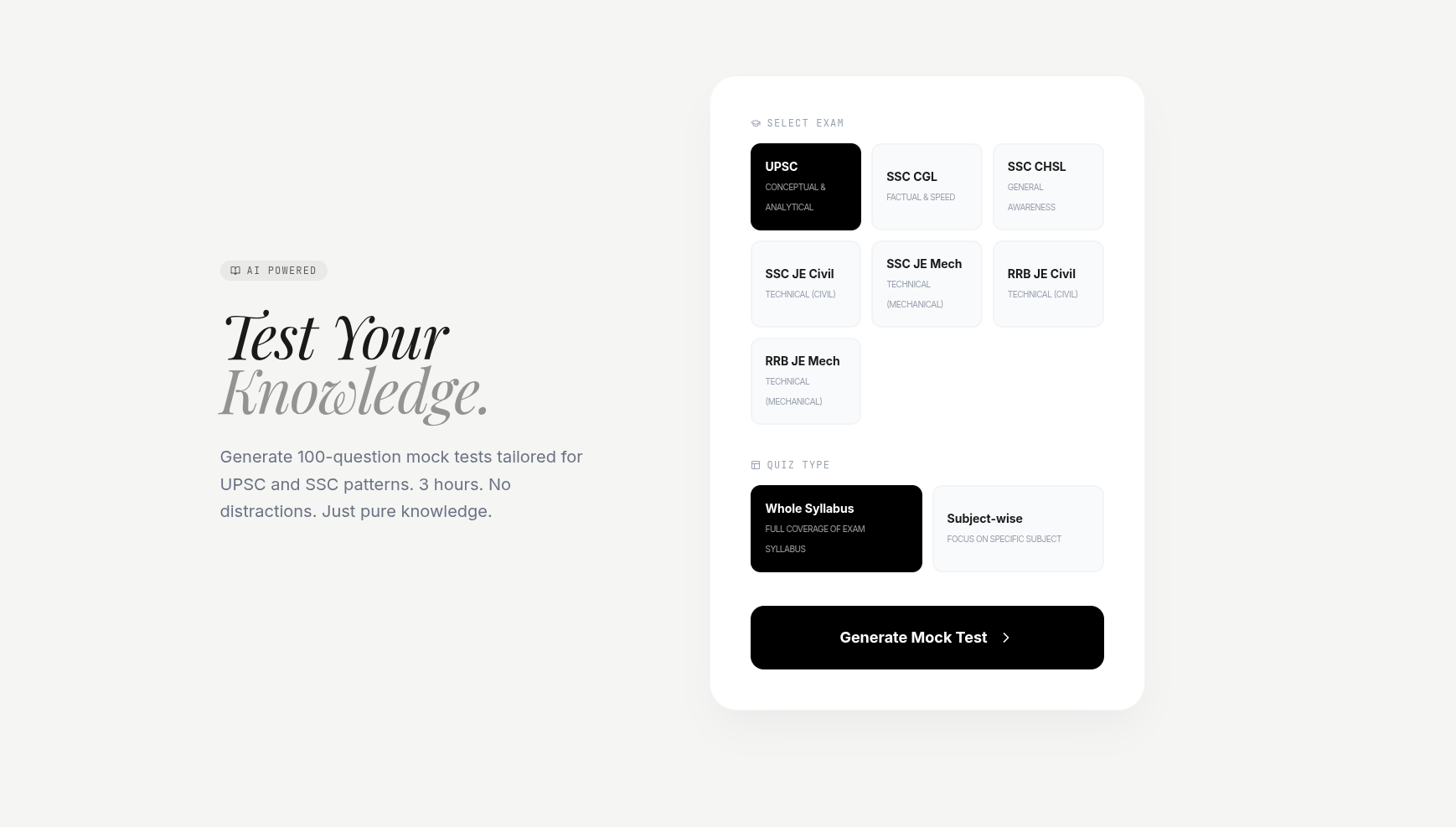 MCQ Mock test Generator